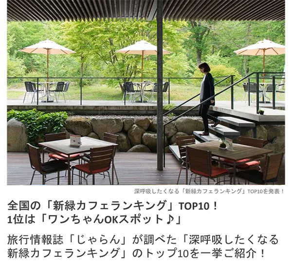 全国の「新緑カフェランキング」TOP10！3位は「東京にして絶景」1位は「ワンちゃんOKスポット♪」